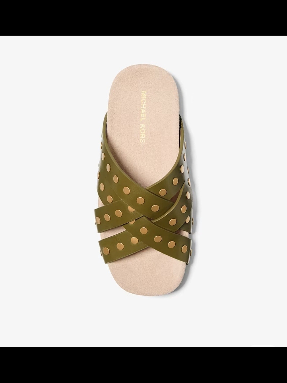 MICHAEL KORS NWT Irene Studded Leather Sandal with Gold Accents - Safari Green